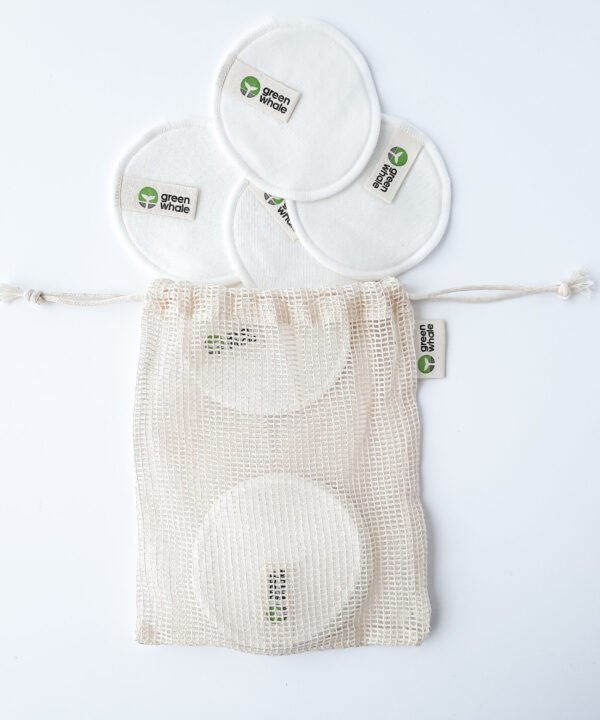 set of reusable cotton make up removing pads and washing bag