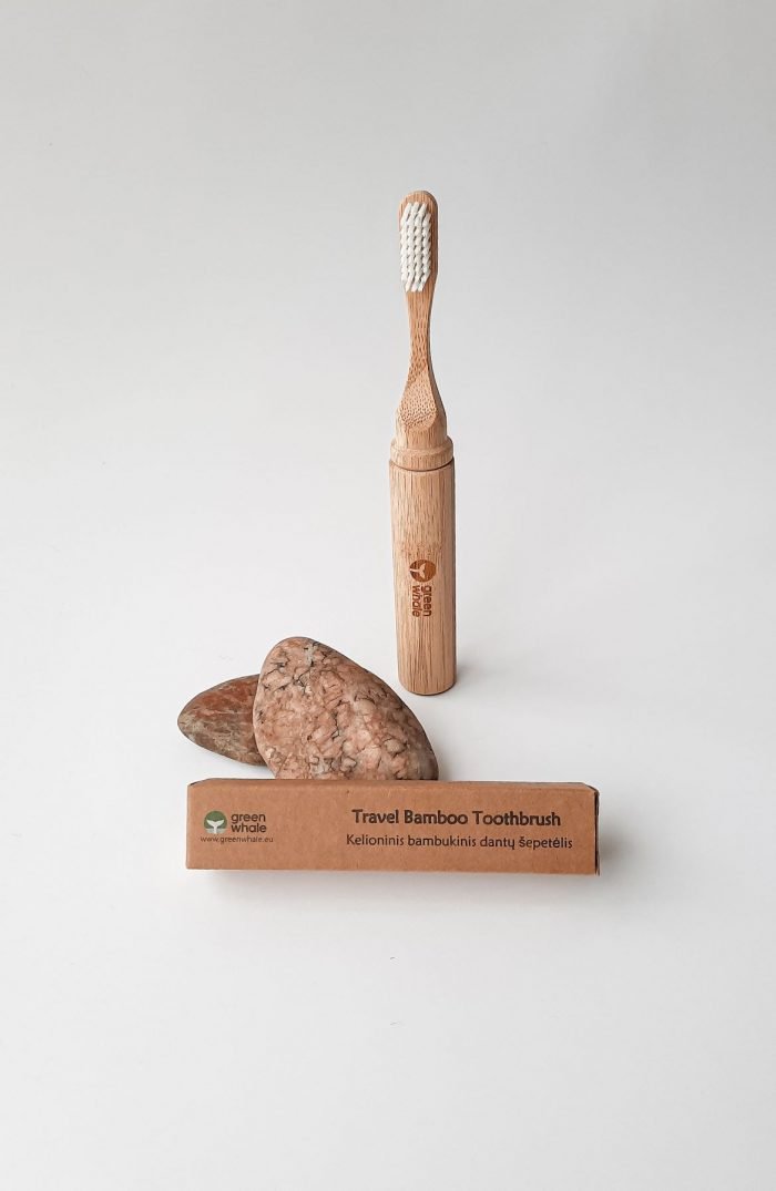 travel toothbrush from bamboo in recycled paper package